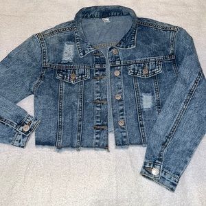 🆕 SHEIN Girl’s Ripped Raw Hem Denim Crop Jacket (size 11-12 years)